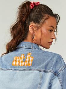 Athîral 女士休闲牛仔撞色刺绣夹克 - 中等水洗藍 - 查看 5