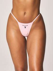Missguided x Playboy Multi Pack String Thong Underwear Set With Bunny Logo Print Minimal Coverage Intimate Lingerie Collection For Valentine - Multicolor - View 8