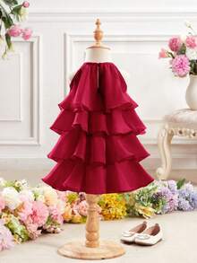Babygirl Cute Red Elegant Organza Summer Dress - Burgundy - View 2