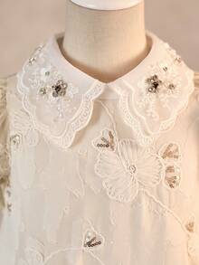 Young Girl Elegant & Cute Floral Mesh Dress - Apricot - View 7