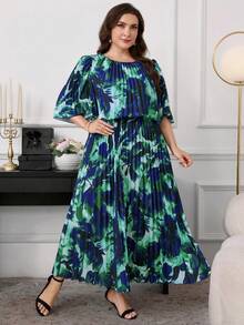 Reflora Damen Große Größen Sommerkleid, elegantes plissiertes Chiffon-Kleid, halbtransparentes langes Kleid, schönes fließendes Kleid - Verschiedenfarbig - Übersicht 6