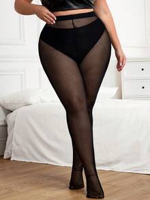 SHEIN CURVE+ 曲线加大码/情人节/大码修身舒适透气高弹力紧身裤，冬季款，适合沙漏型身材 - 黑色 - 查看 5