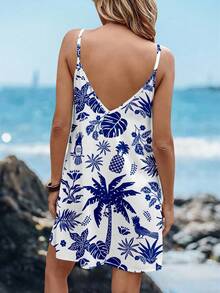 Sylviya Women's Casual Coconut Tree Print Mini Dress, Suitable For Spring/Summer - Multicolor - View 2