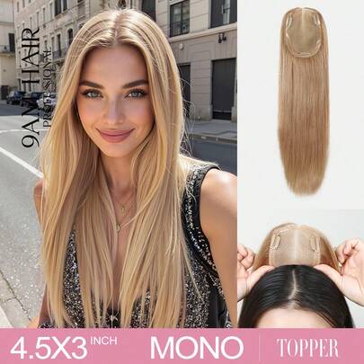 9AM Hair 4.5x3 Human Hair Mono Lace Topper For Women,Light Blonde Color Hair Pieces For Thinning Hair Hair Loss,Adds Volume & Covers Gray Winter Christmas Halloween Costumes Autumn Outfits Women Fall Outfits