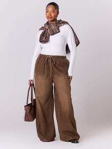 MUSERA Quần jeans ống rộng, cạp chun, cỡ lớn, chất liệu denim mài, thích hợp mặc hàng ngày. - màu nâu - Xem 3