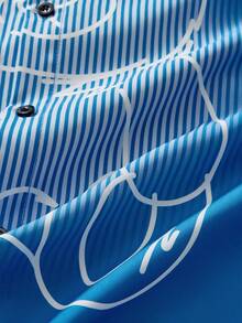 AXEPEAK Áo sơ mi nam tay ngắn in hình gấu thường ngày, mùa hè - Màu xanh lam - Xem 5