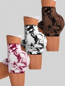 Easithlete 女士高腰扎染弹力运动短裤毛衣短裤 - 彩色 - 查看 3