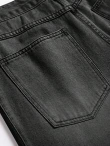 Manfinity LEGND 男士休闲街头风宽松直筒破洞牛仔裤 灰色宽松牛仔裤 男士宽松直筒休闲裤 男士宽松服装 男士宽松裤 男士灰色裤子 - 灰色 - 查看 4