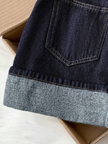 Comfortcana 女士休闲日常通勤时尚卷边牛仔迷你裙，夏季 - 藍色 - 查看 6
