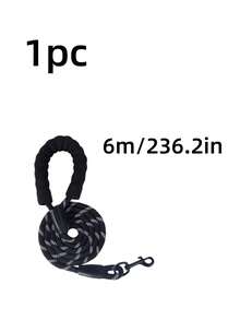 1pc Nylon Round Rope Pet Leash, Explosion-Proof Dog Leash, Reflective At Night, Foam Handle To Prevent Hand Injury. - Black - View 7