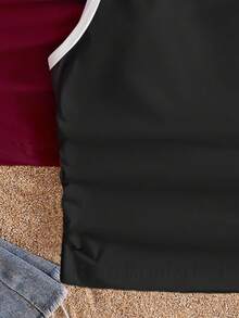 2pcs/Set Tween Girls' Casual Burgundy & Black Summer Beach Holiday Patchwork Camisole Tops,Versatile All-Match Layering Comfortable Cami Tank Tops - Multicolor - View 5