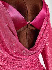 Amplova Women's Sexy 2 Pieces Set, Suitable For Party, Long Sleeve Top With Bra Cup And Mini Skirt, Autumn/Winter Hot Pink Outfit Women Pink 2 Piece Set Pink Club Dress - Hot Pink - View 9