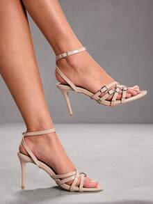 CUCCOO SZL Women's Fashionable Elegant Party Buckle Heeled Sandals Valentine's Day - Apricot - View 7