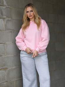 Arliah Summer Outfits Women's Simple Casual Solid Color Pink Pullover Hooded Long Sleeve Hoodie Without Drawstring Oversize,Fall - Pink - View 1
