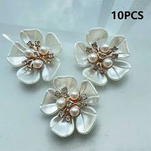 10/5 piezas Decoración de botones con diseño de flor de perlas falsas y rhinestones para sombrero, vestido y manualidades - Beis - Ver 7