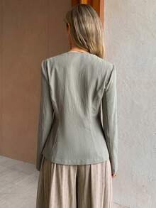 Elyressa Women's Solid Color Round Neck Long Sleeve Decorative Button Fashionable Minimalist Shirt - Green - View 2