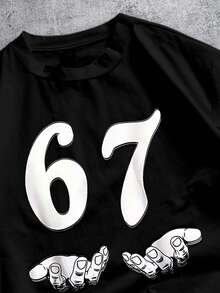 Manfinity ZONE917 宽松白色 Levitation 67 图案黑色短袖 T 恤