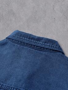 Manfinity Denimwave Men's Turndown Collar Zipper Front Pocket Casual Versatile Commuting Denim Long Sleeve Jacket Jeans Jacket Cropped Jacket - Dark Wash - View 4