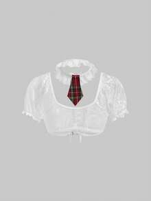 ROMWE J-Fashion 可爱卡哇伊学院风蝴蝶结露脐上衣和格子迷你裙性感内衣套装 - 彩色 - 查看 8