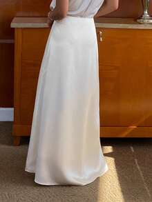 Livesso Satin Banquet Fitted Solid Color Versatile Women Skirt - Beige - View 2