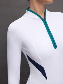 Activina Women's Contrast Zipper Partial Placket Long Sleeve Equestrian Top