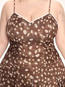 ROMWE Rochie Fairycore vintage cu imprimeu de cerb, stil pădure, tiv asimetric, mărime mare, model dulce pentru fete, Cottagecore, mărime mare, rochie camisol pentru femei