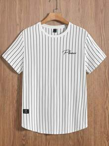 SWAVVY 男士圆领短袖标语T恤，休闲都市夏季针织T恤上衣，情侣装