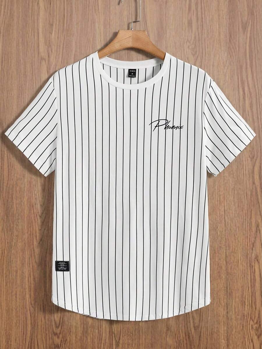 SWAVVY 男士圆领短袖标语T恤，休闲都市夏季针织T恤上衣，情侣装