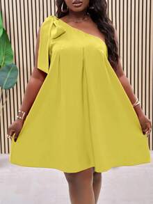 Slaydiva Đầm nữ cỡ lớn màu đỏ trơn, kiểu dáng tối giản, thích hợp mặc hàng ngày. - Màu vàng ngỗng - Xem 7