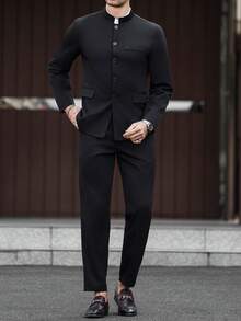 Manfinity Mode Bộ đồ công sở nam màu trơn (áo khoác và quần) - màu đen - Xem 5
