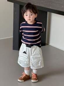 DAZY Toddler Boys' Casual Striped Round Neck Short Sleeve Top, Summer - Navy Blue - View 6