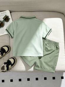 Souflis Souflis Conjunto informal de camisa polo de manga corta con estampado de dinosaurio y pantalones cortos para bebé niño, primavera/verano - Multicolor - Ver 2