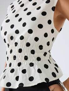 LYSMO Women's White Polka Dot Short Sleeve Cropped Top, Spring/Summer New Arrival - Beige - View 7