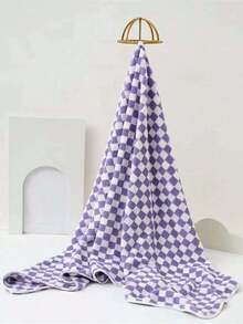 Coral Fleece Plaid Print Towel Blanket Super Soft Comfortable Highly Absorbent No Shedding Multi-Purpose Wrap For Adults Couples Home Beach Swimming Use Face Hand Bath Towel Sofa Air Conditioning Throw Seaside Cushion Available In 3475/4080/70140/90170cm Sizes Lightweight Durable Machine Washable - Purple - View 3