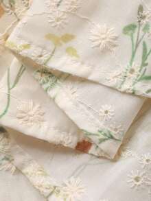 DAZY Women Floral Embroidery Front Tie Puff Sleeve Blouse And Mini Skirt 2 Pieces Set - Apricot - View 7