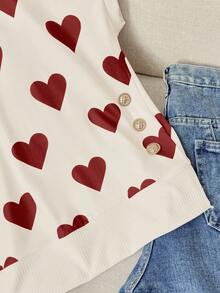 GlowEve Heart Graphic Metal Decor Sleeveless Knit T-Shirt - Red and White - View 5