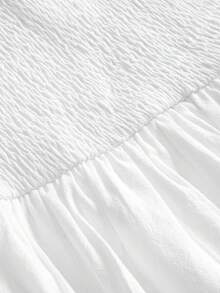 Sweetness 大码女式花卉刺绣褶皱前系带休闲吊带裙 - 白色 - 查看 4