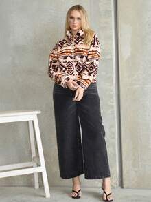 Arliah 女士时尚休闲几何图案羊毛夹克拉链毛绒夹克，秋冬季 - 彩色 - 查看 4