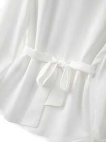 GlowEve Women's Elegant Embroidered Lantern Sleeve Open Front Blouse, Spring/Autumn - White - View 6