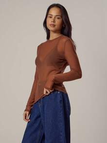 MUSERA Long Sleeve Crew Neck Top Casual Spring Vacation Capsule Wardrobe Everyday Airport Holiday Fall Back To School Autumn Winter Elegant Summer - Brown - View 3