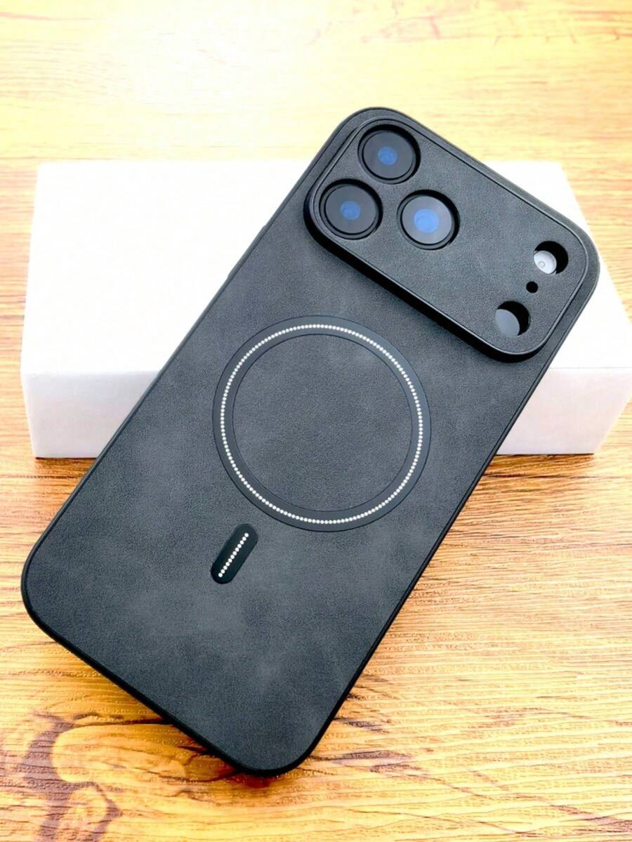 奢华哑光皮革手机壳，兼容 17 Pro Max、17 Pro、17、16、15、14、13、12 Pro Max Plus、16E、17 Air、11，支持磁吸式无线充电，带摄像头保护盖 - 深灰色 - 查看 1