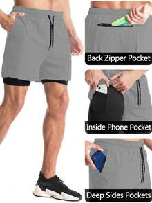 Gym Rark Men's Drawstring Waist Pocket Casual Fitness Sports Shorts, Gym - Grey - View 5