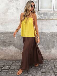 Women's Casual Ruffle Strap Top And Loose Long Skirt 2-Piece Set, Suitable For Outdoor, Vacation, Spring/Summer, Spring Clothes Women , Summer Dress , Summer Dresses For Women , Summer Outfits  , Summer Holiday Outfits Summer Skirt And Top Set - Multicolor - View 5