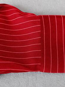 Sunspun Áo sơ mi nữ tay dài cổ bẻ phối nút họa tiết màu sắc thời trang cỡ lớn, ôm eo, cổ bẻ, kẻ sọc, mùa thu - Đỏ - Xem 5