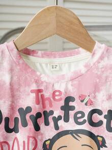 CoComelon X SHEIN Young Girl Casual Everyday Commute Funny Tie-Dye Figure Graphic Short Sleeve T-Shirt, Summer - White - View 5