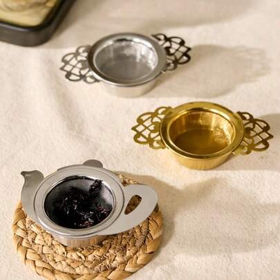 Cirelle 1pc Stainless Steel Tea Strainer, Creative Tea Filter, Lace Mesh Tea Set Accessories, Teapot, Double-Ear Tea Strainer, Gongfu Tea Set Accessories And Tea Brewing Rack Ramadan
