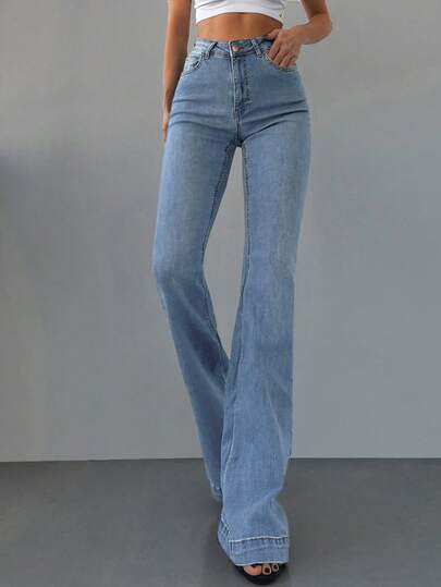 SHEIN 98% Cotton High Rise Slim Fit Flared Jeans Flare Jeans Women Bootcut Women Jeans High Waisted Jeans Tall Jeans Woman