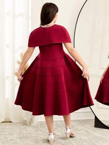 SHEIN Đầm trơn màu dễ thương cho bé gái tuổi teen, thích hợp mặc thường ngày, đi học, dự lễ khai giảng, đi du lịch, chơi thể thao, mùa đông, Tết Dương lịch. - Đỏ - Xem 2