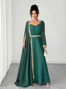 Elenzga 大码春季新款欧美优雅花卉蕾丝连衣裙 - 綠色 - 查看 7