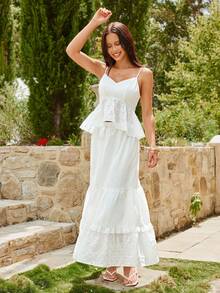 KARISMINA Women's Sping Summer Romantic Embroidered White 2 Pieces Set, Suitable For Spring/Summer Vacation,Vacation Outfits Women,Party Dress,Elegant Dresses For Party,Wedding Guest Dress For Women,Graduation Dress,White Dresses For Women,Spring Women,Vacation Outfits Women,Party Dress,Elegant Dresses For Party,Wedding Guest Dress For Women,Graduation Dress,Lady's White Two-Piece Set,Spring Women,Beach Outfit For Women - White - View 5